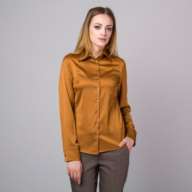 Willsoor Camisa marrón para mujeres con patrón liso 13200