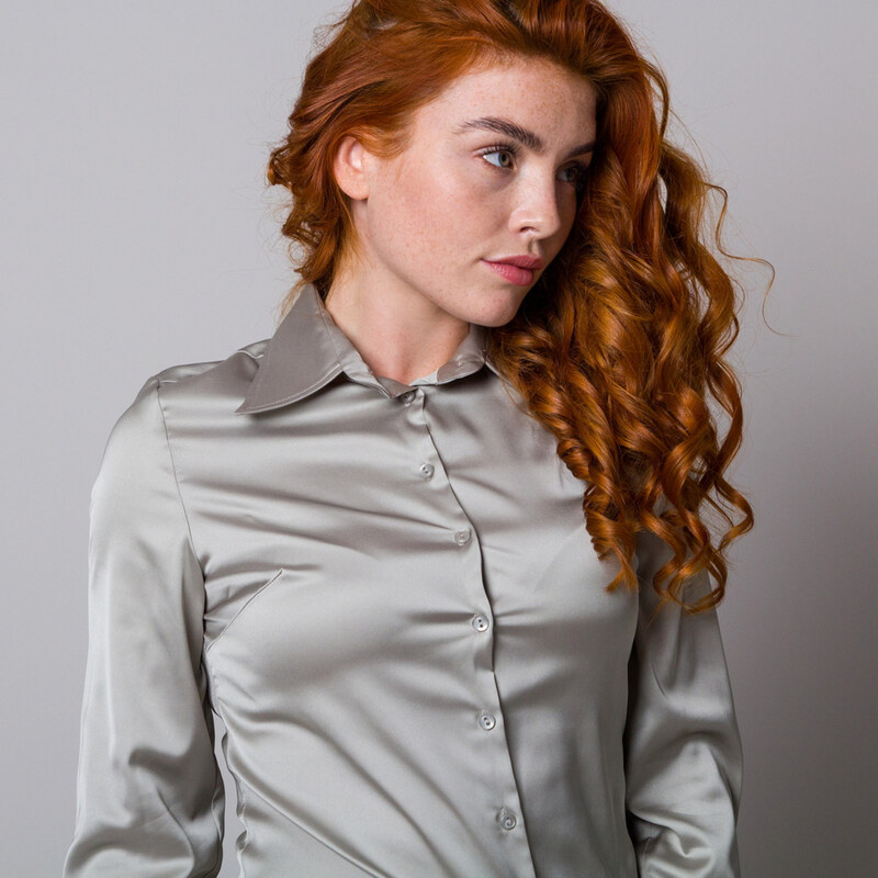 Willsoor Camisa plateada de mujer con patrón liso 13206