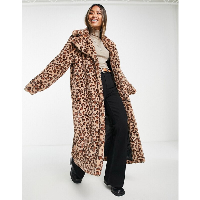 Abrigo largo con estampado de leopardo de piel sintética de Violet Romance-Multicolor
