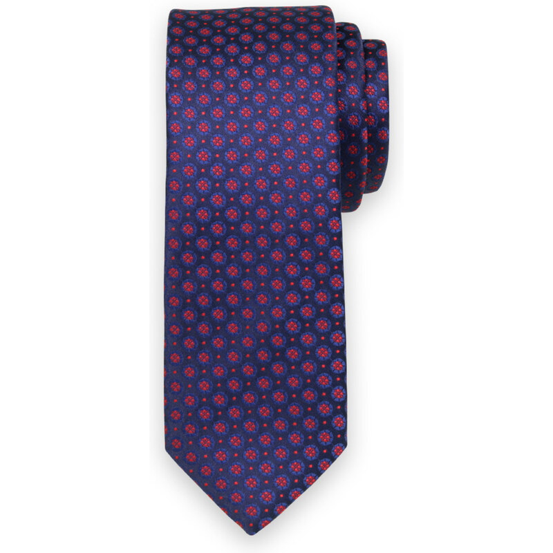 Willsoor Corbata delgada para hombre en color azul oscuro con estampado floral rojo 14519