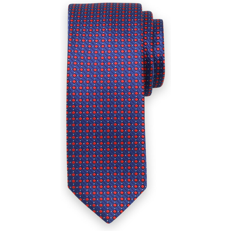 Willsoor Corbata delgada para hombre en color azul oscuro con estampado cuadricular rojo 14522