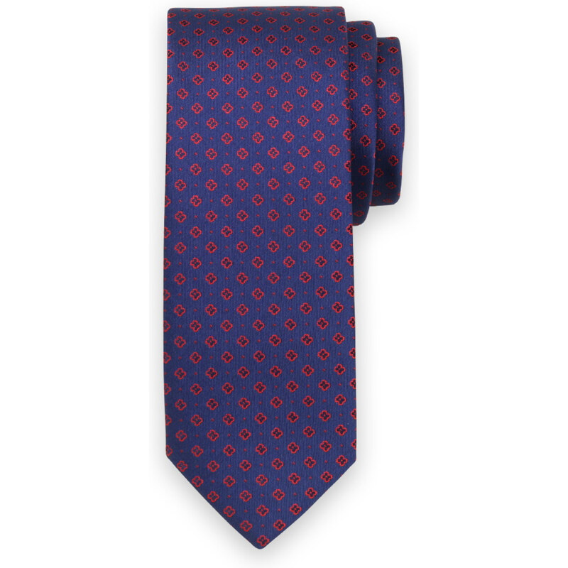 Willsoor Corbata delgada para hombre en color azul oscuro con estampado floral rojo 14527