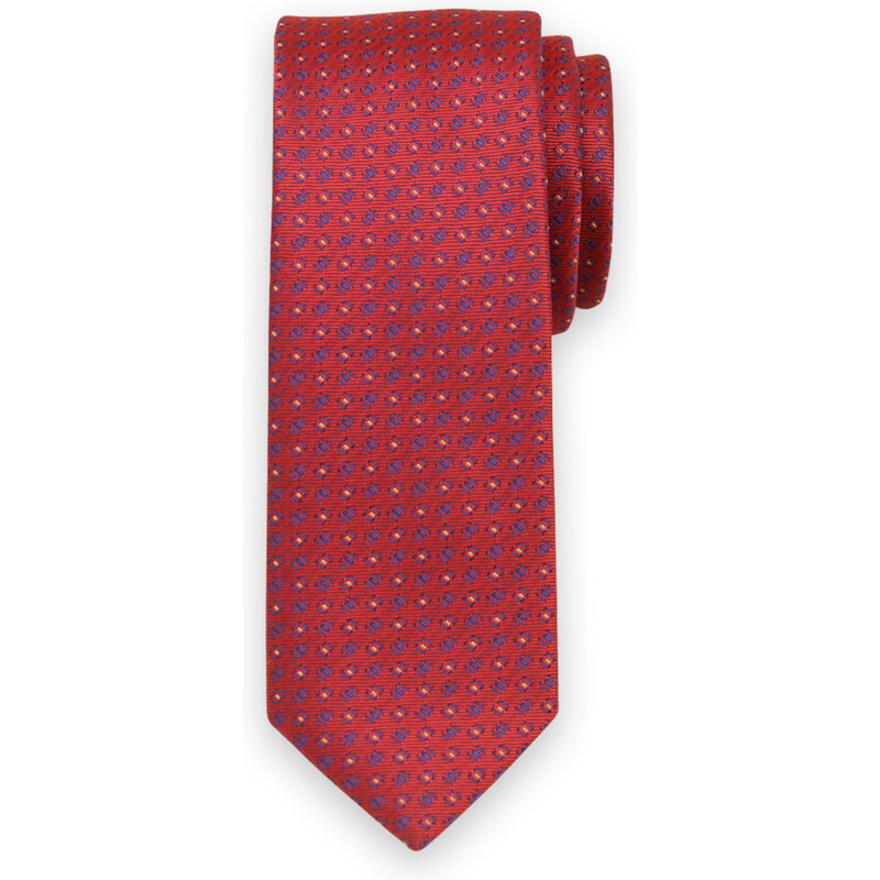 Willsoor Corbata delgada para hombre en color rojo con estampado geométrico 14535