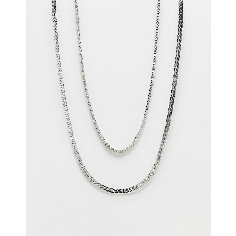 Pack de 2 collares estilo cadena de serpiente y cadena veneciana de Faded Future-Plateado