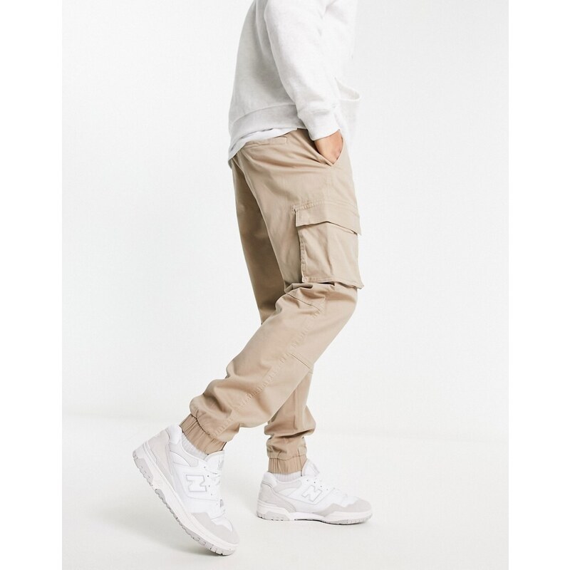 Pantalones piedra cargo de corte slim con bajos ajustados de Only & Sons-Beis neutro