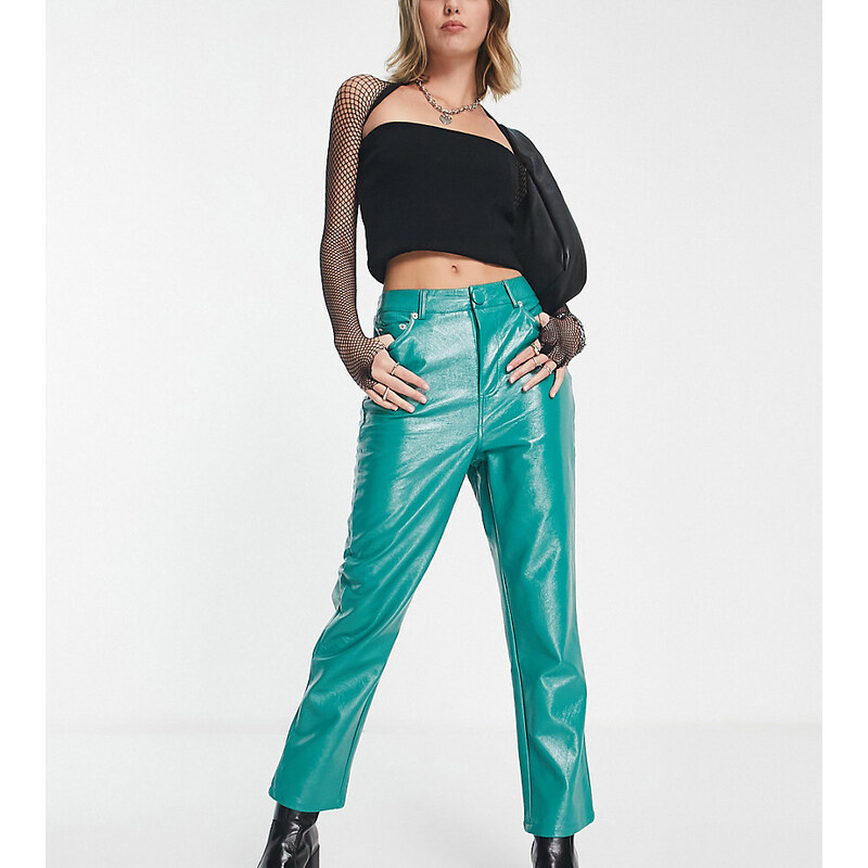 Pantalones capri color turquesa de tejido efecto cuero de 4th & Reckless Petite-Verde
