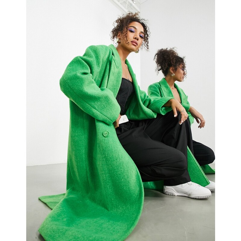 Abrigo largo verde luminoso de mezcla de lana de ASOS EDITION