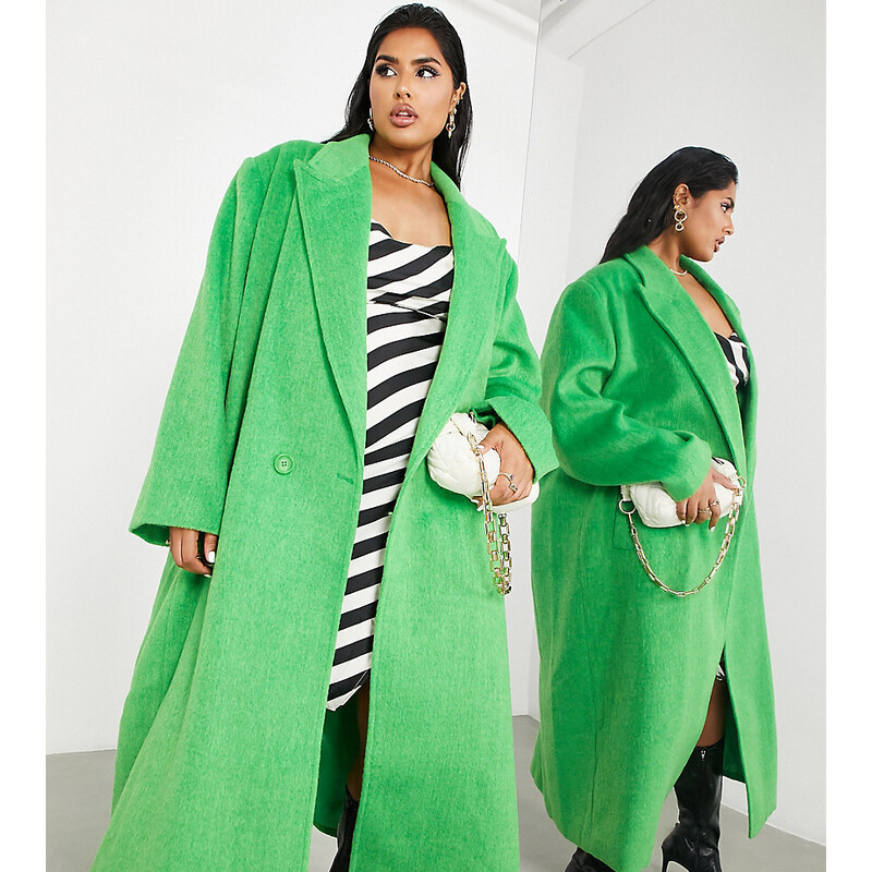 Abrigo largo verde luminoso de mezcla de lana de ASOS EDITION Curve