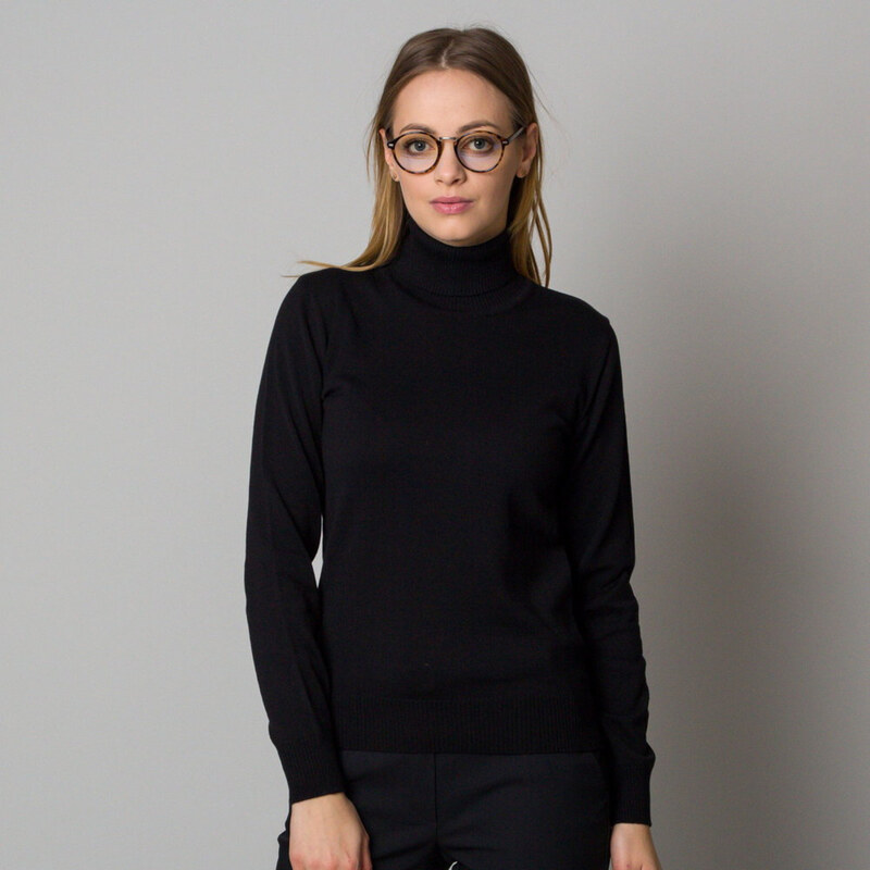 Willsoor Elegante suéter de mujer de cuello alto en color negro 10357