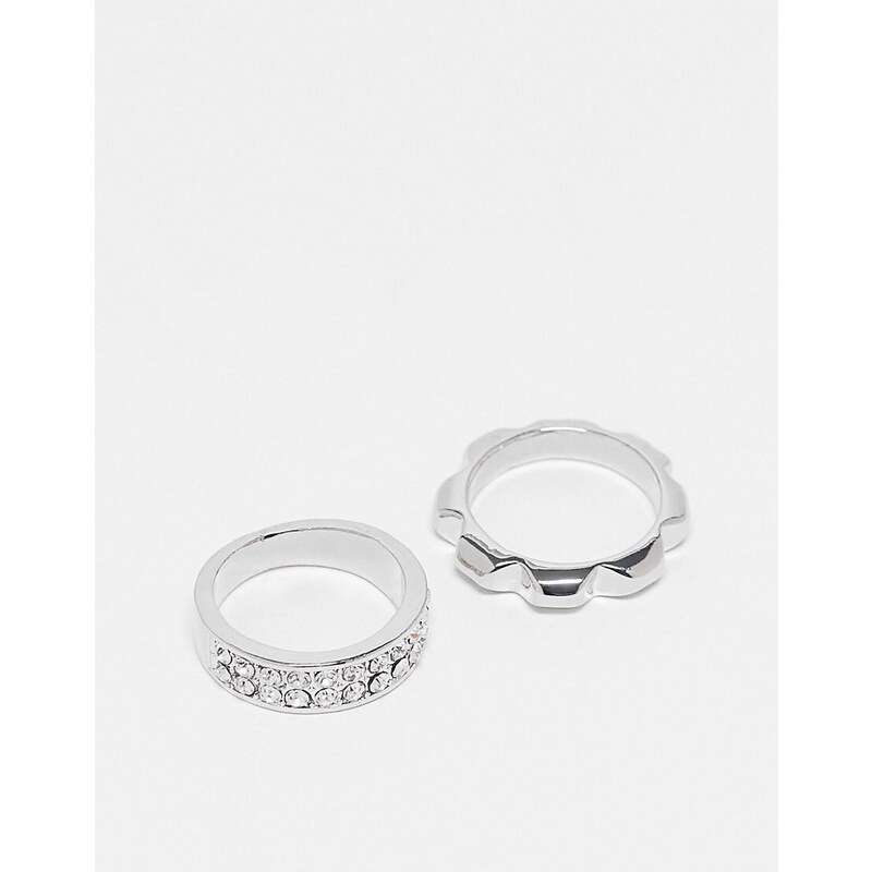 Pack de 2 anillos plateados con diseños de cristales y texturizado de Faded Future