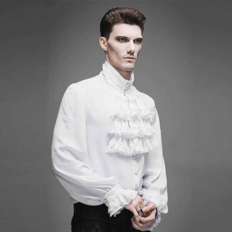 Camisa para hombre DEVIL FASHION - Iago Gothic Chiffon Shirt with a Bowtie - Porcelain Frost - SJM127