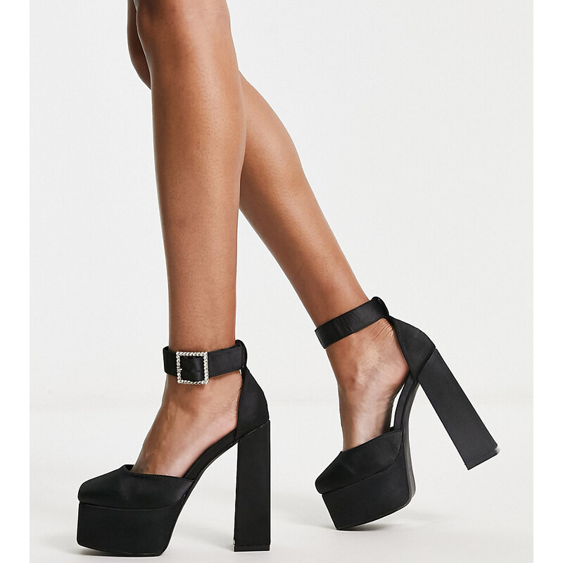 Simmi Wide Fit Zapatos negros de tacón con plataforma y hebilla de strass de SIMMI London Wide Fit