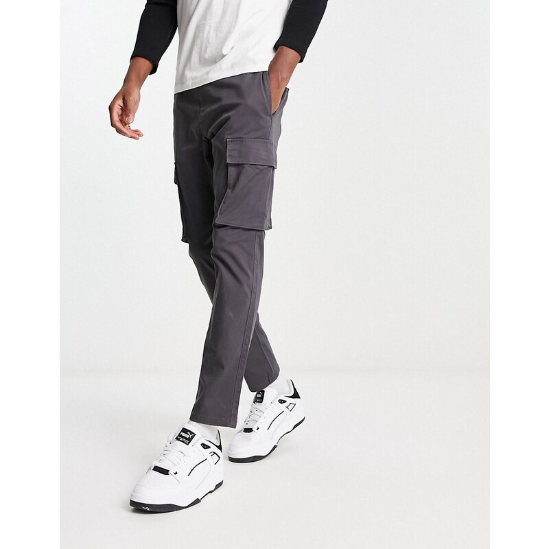 Pantalones cargo grises de corte tapered con cinturilla elástica de Only & Sons
