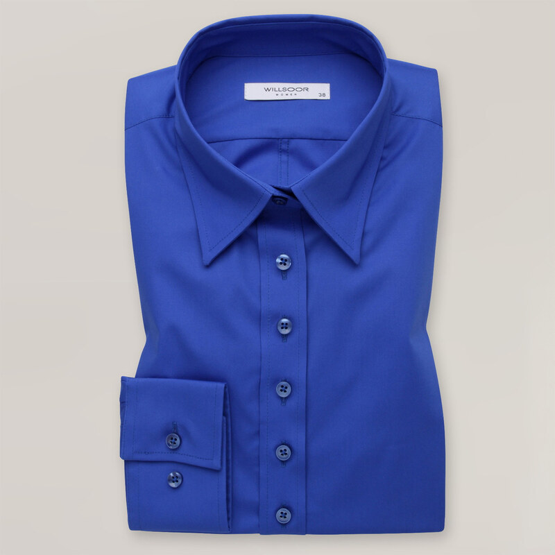 Willsoor Camisa para mujer color azul oscuro con estampado liso 14448