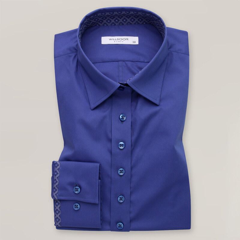 Willsoor Camisa para mujer Color azul con elementos en contraste 14405