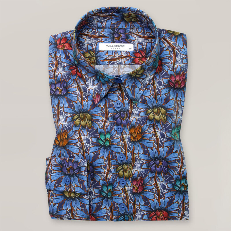 Willsoor Camisa para mujer color azul con estampado floral 14412