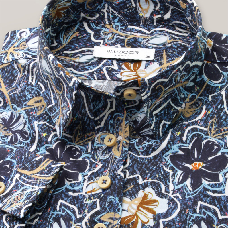 Willsoor Camisa Color Azul Oscuro Con Estampado De Flores Para Mujer 14414