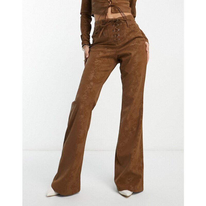 Pantalones de campana color moca de talle bajo con cordones Millie de AFRM (parte de un conjunto)-Brown