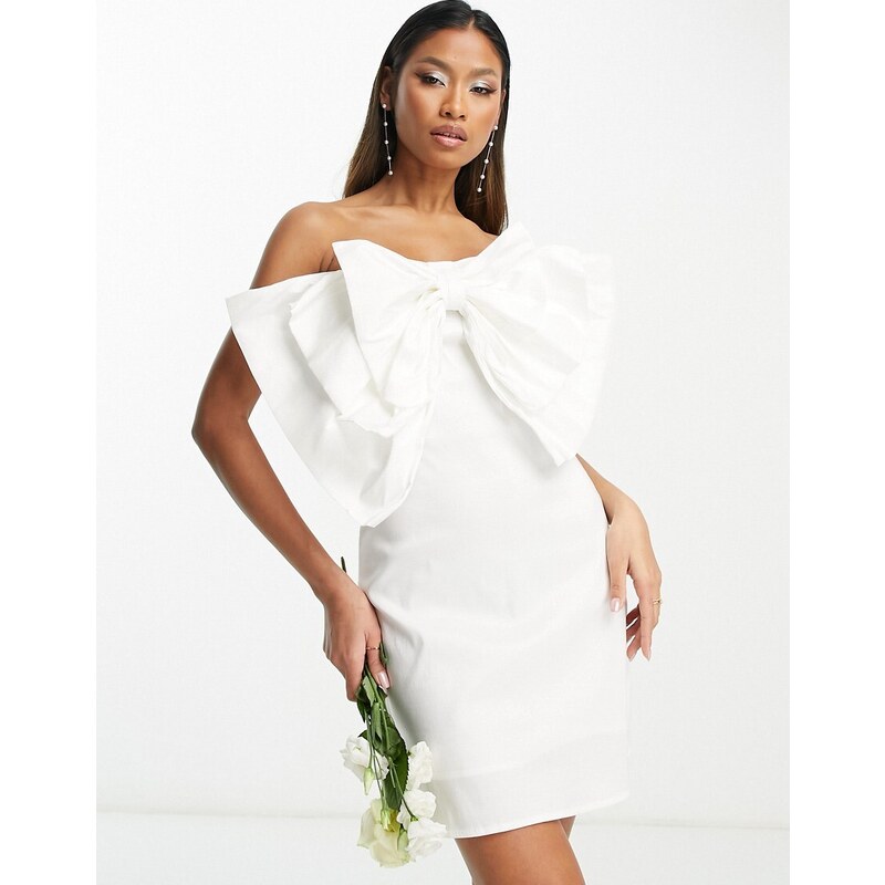 Vestido de novia corto ajustado con lazo de Extro & Vert-Blanco