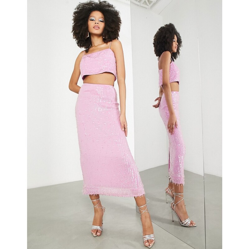Falda de tubo midi rosa de lentejuelas de ASOS Edition