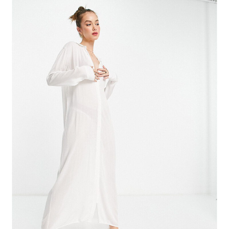 Vestido veraniego playero largo blanco de estilo camisero exclusivo de Esmée