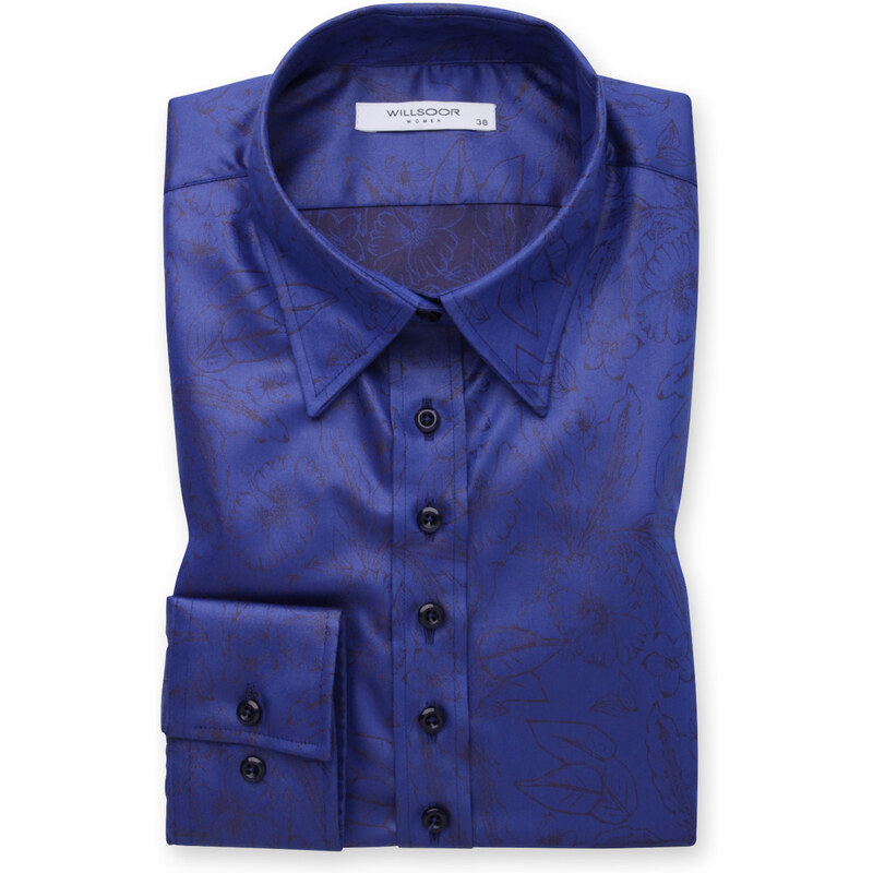 Willsoor Camisa Color Azul Oscuro Con Estampado De Flores Color Marron 14788
