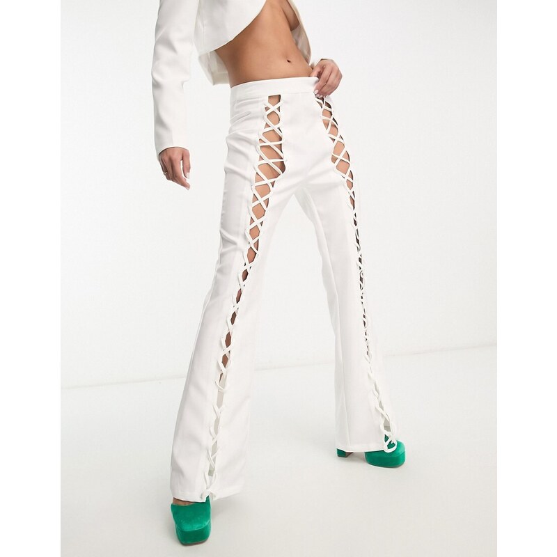 Pantalones de campana blancos con cordones delanteros de Extro & Vert (parte de un conjunto)