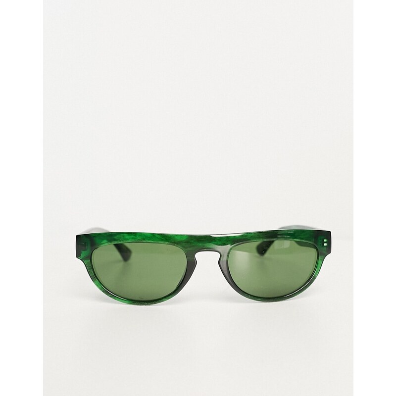 Gafas de sol verde transparente con efecto marmoleado redondas con parte superior plana para festivales Jake de A.Kjaerbede