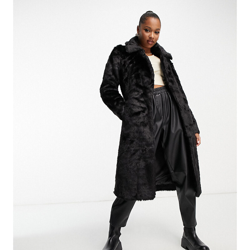 Abrigo largo negro de piel sintética de Urban Code Petite-Black