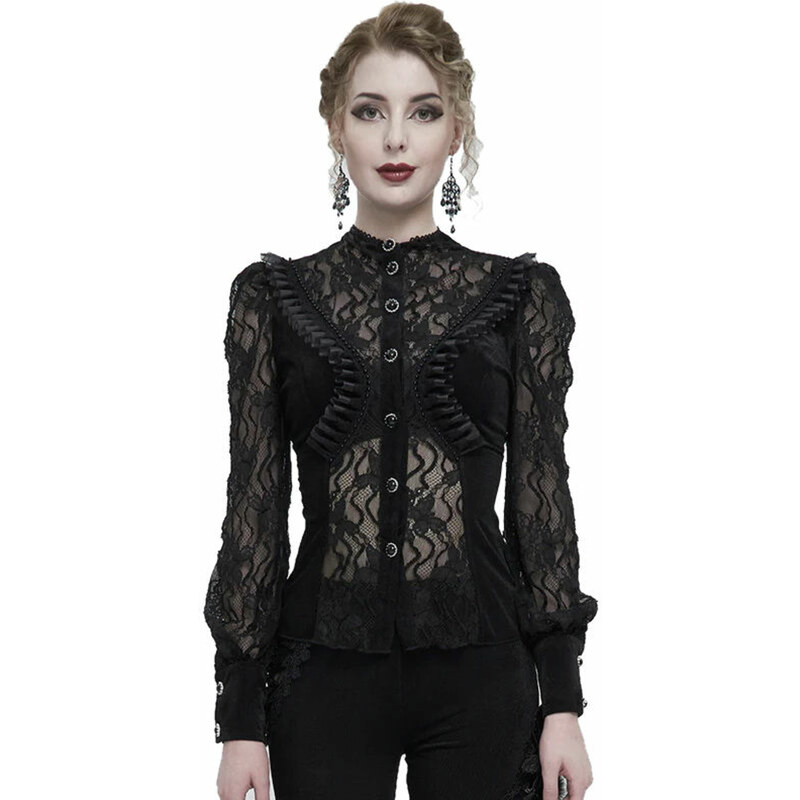 Camisa para mujer DEVIL FASHION - Black semitransparent gothic - ESHT01501