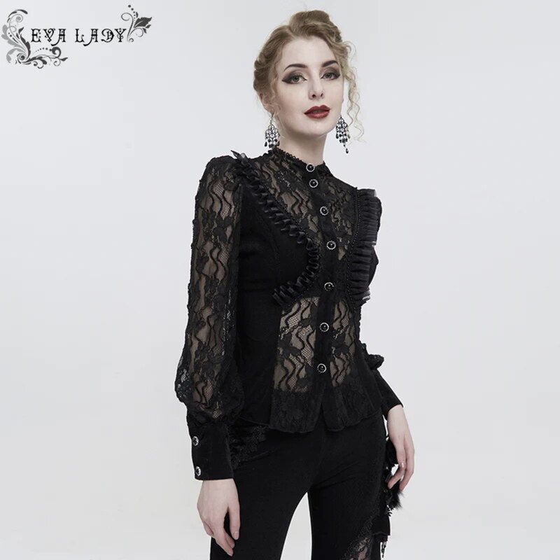 Camisa para mujer DEVIL FASHION - Black semitransparent gothic - ESHT01501