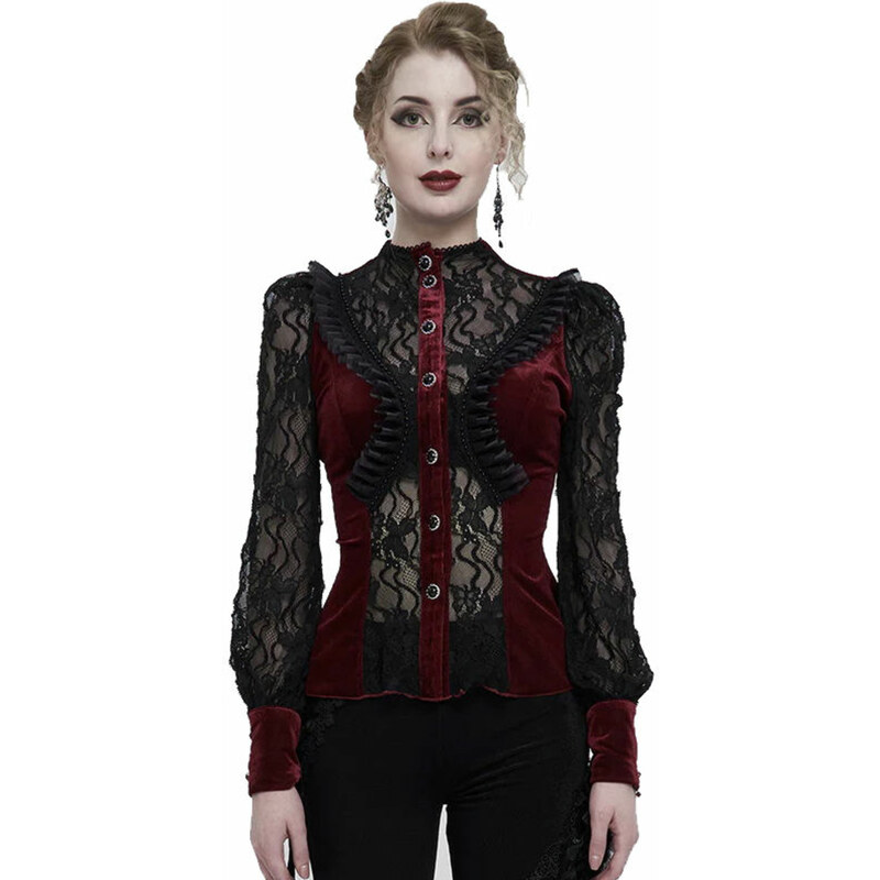 Camisa para mujer DEVIL FASHION - Negro y rojo gótico semitransparente - ESHT01502
