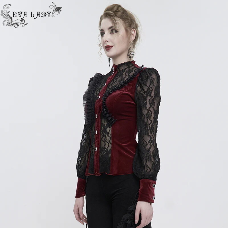 Camisa para mujer DEVIL FASHION - Negro y rojo gótico semitransparente - ESHT01502