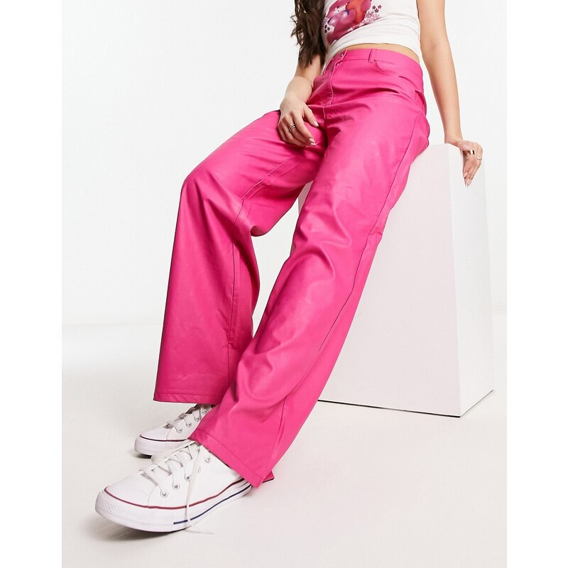 Pantalones rosa luminoso de talle alto de cuero sintético Hope de Only