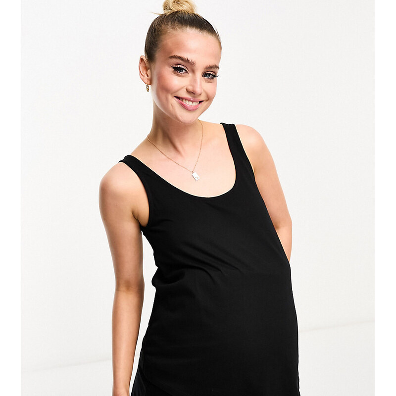 ASOS Maternity Camiseta de pijama negra sin mangas de algodón Mix & Match exclusiva de ASOS DESIGN Maternity-Negro