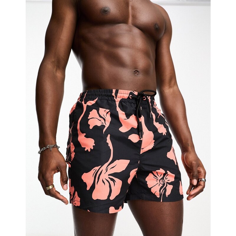 Shorts de baño negros con estampado floral de Only & Sons
