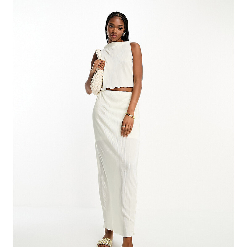 Falda larga color crema plisada de Pieces Tall (parte de un conjunto)-Blanco