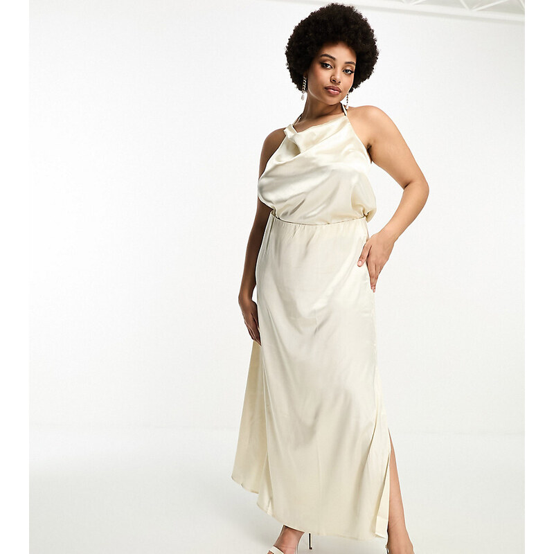 Falda de novia midi color crema de satén de Vila Curve (parte de un conjunto)-Blanco