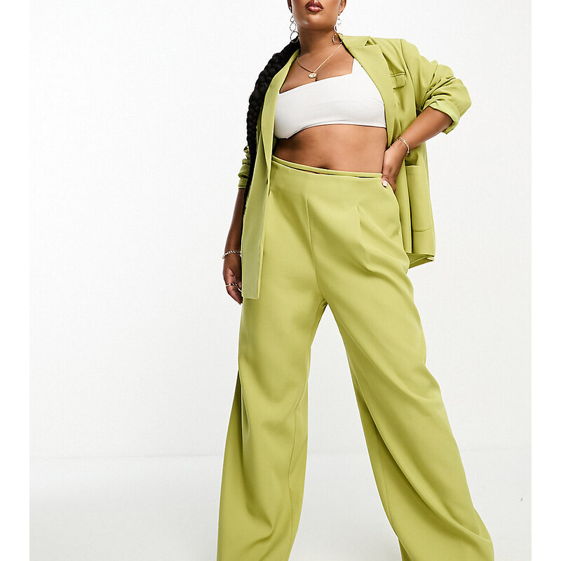 Pantalones de sastre verdes con detalle de tira en la cintura exclusivos de 4th & Reckless Plus (parte de un conjunto)