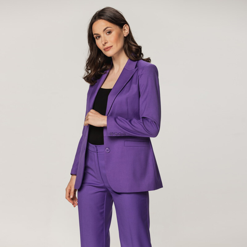 Willsoor Elegante chaqueta de traje para mujer en color púrpura con estampado liso 15189