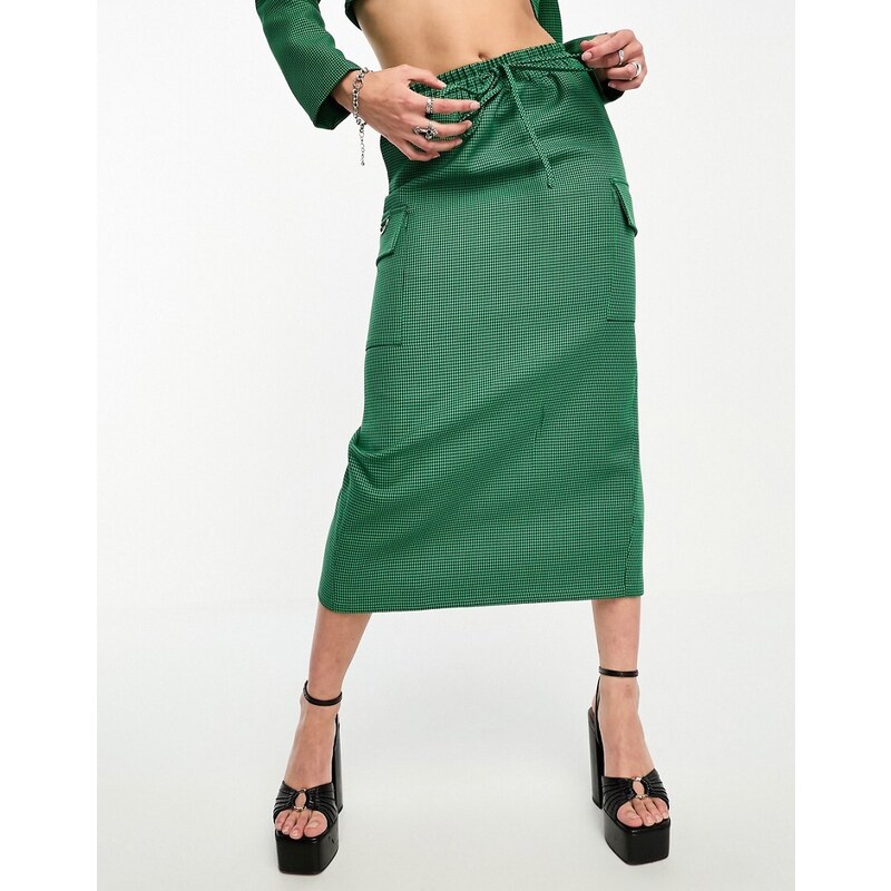 Falda larga verde a cuadros con abertura de Extro & Vert (parte de un conjunto)-Negro