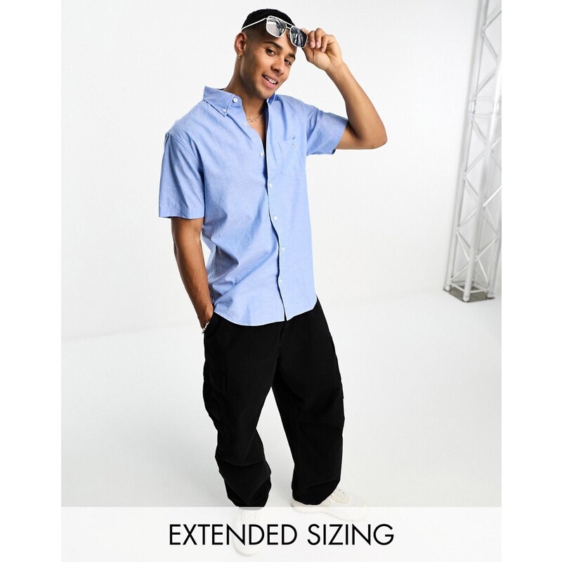 Camisa azul claro de manga corta de algodón y lino de GANT