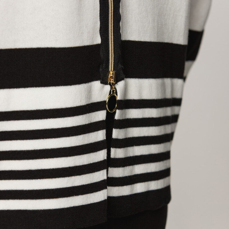 Willsoor Suéter tejido para mujer en color crema con elementos negros a contraste 15241