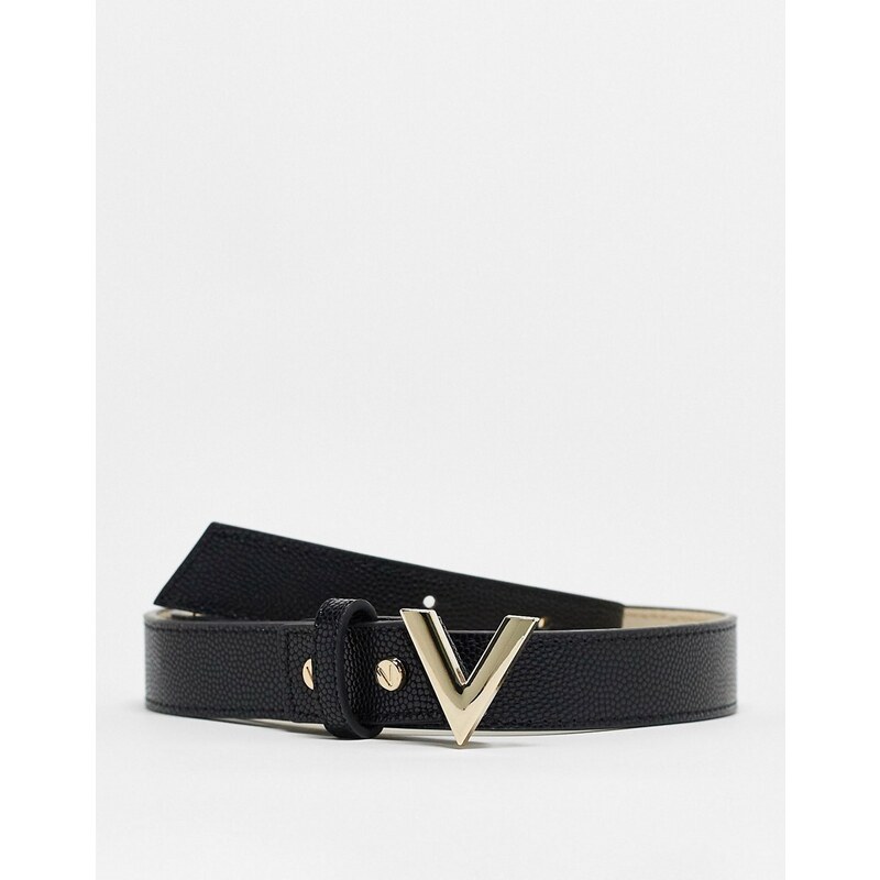 Valentino Bags Cinturón negro con detalle dorado en "V" Divina de Valentino