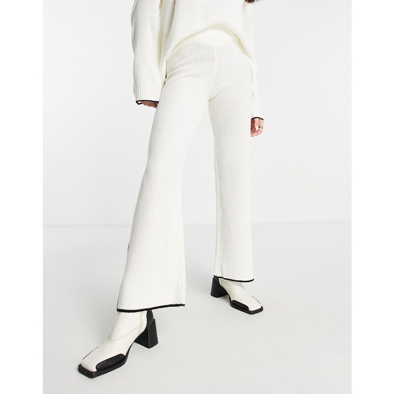Pantalones blanco hielo de pernera ancha holgada con ribetes de canalé de M Lounge (parte de un conjunto)