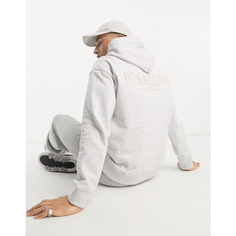 Sudadera gris jaspeado extragrande con capucha y estampado en la espalda "Re-creation" de Only & Sons-Beis neutro