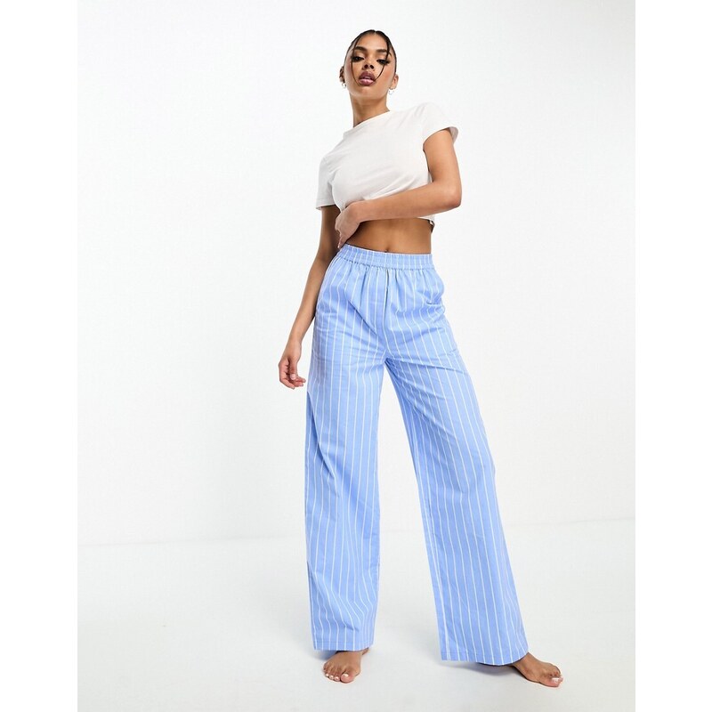 Pantalones de pijama azules extragrandes a rayas de pernera ancha de algodón de Luna