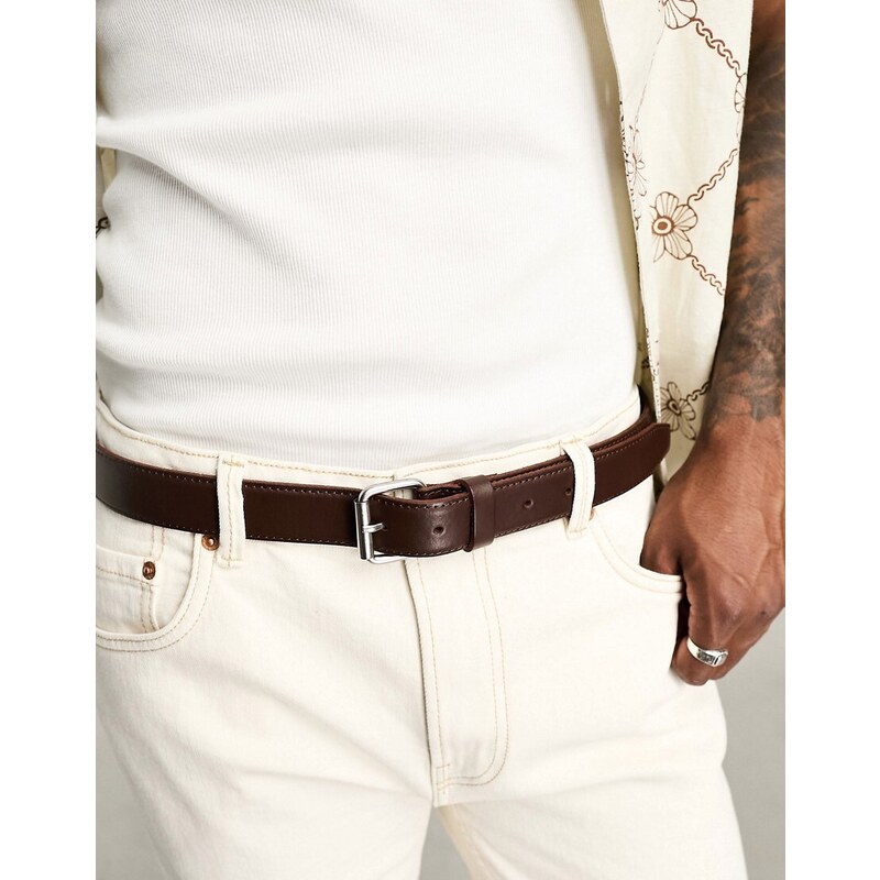 Cinturón de vestir marrón de cuero de Only & Sons-Brown