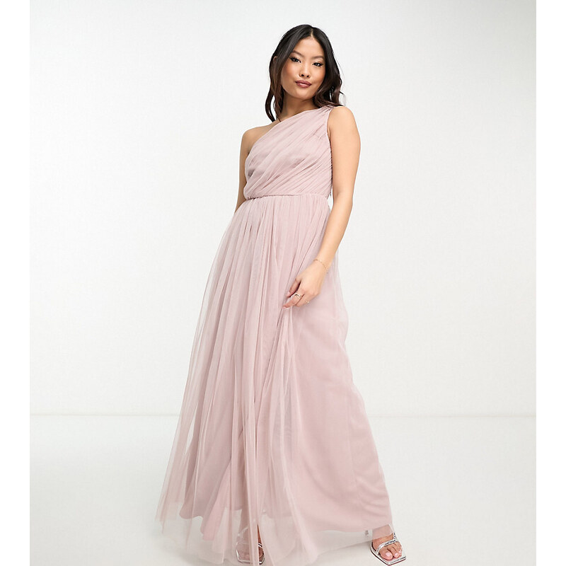 Anaya Petite Vestido de dama de honor largo rosa con diseño asimétrico de tul de Anaya