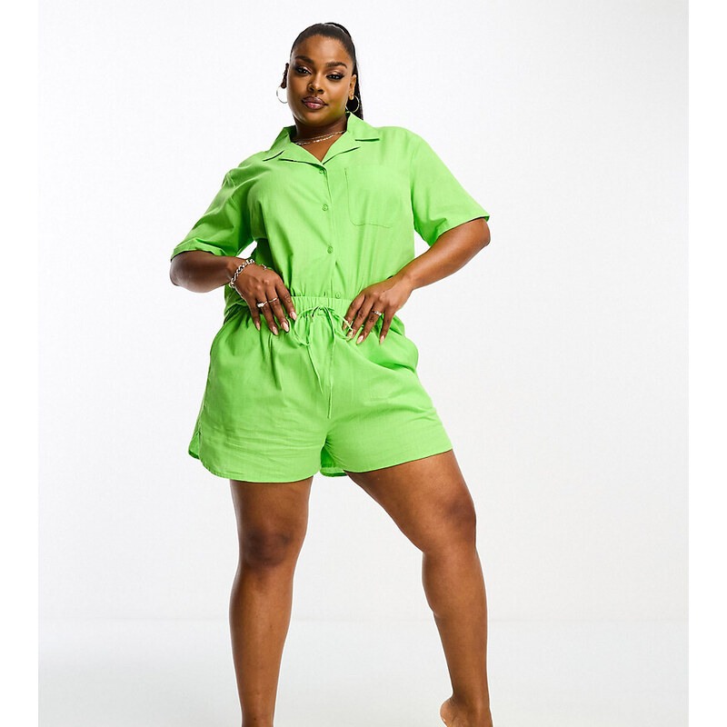Esmee Curve Pantalones playeros cortos verdes de lino de Esmée Plus (parte de un conjunto)